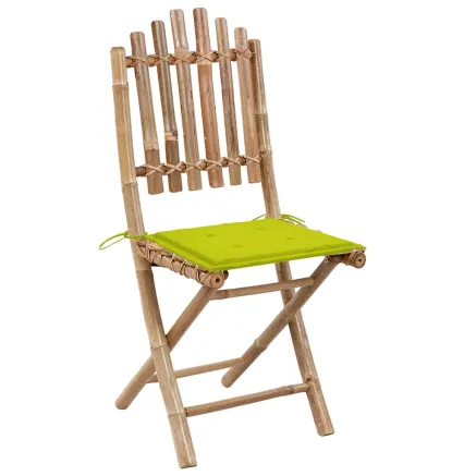 Chaises pliables de jardin lot de 2 avec coussins Bambou 2