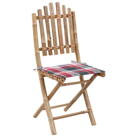 Chaises pliables de jardin lot de 2 avec coussins Bambou 2