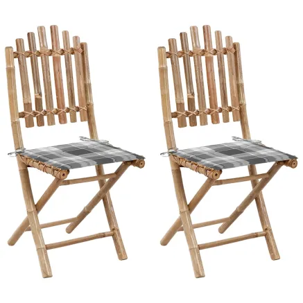 Chaises pliables de jardin lot de 2 avec coussins Bambou