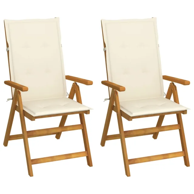 Chaises inclinables de jardin lot de 2 et coussins Bois acacia