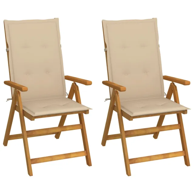 Chaises inclinables de jardin lot de 2 et coussins Bois acacia