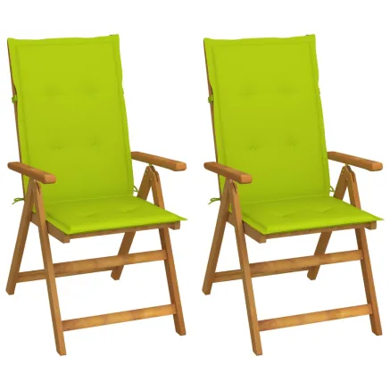 Chaises inclinables de jardin lot de 2 et coussins Bois acacia