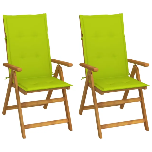 Chaises inclinables de jardin lot de 2 et coussins Bois acacia