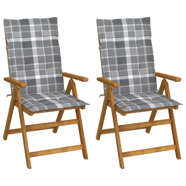 Chaises inclinables de jardin lot de 2 et coussins Bois acacia