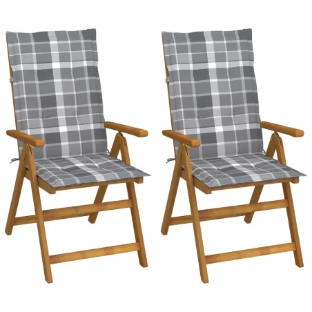 Chaises inclinables de jardin lot de 2 et coussins Bois acacia