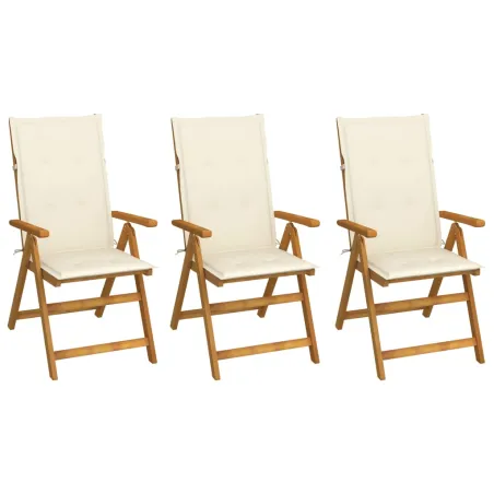 Chaises pliables de jardin lot de 3 avec coussins Bois d'acacia