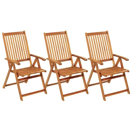 Chaises pliables de jardin lot de 3 avec coussins Bois d'acacia 2