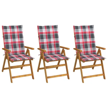 Chaises pliables de jardin lot de 3 avec coussins Bois d'acacia