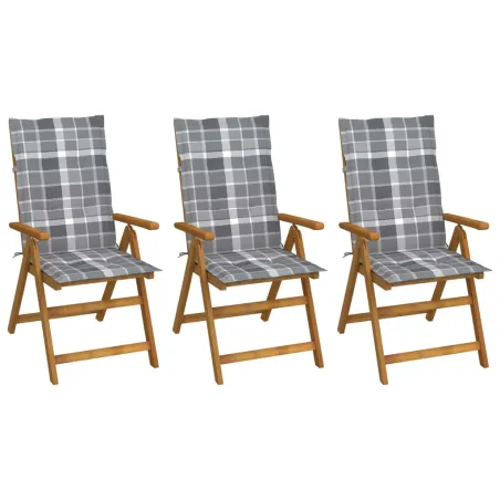 Chaises pliables de jardin lot de 3 avec coussins Bois d'acacia