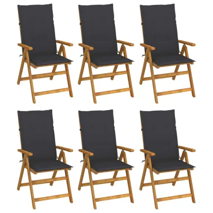 Chaises pliables de jardin lot de 6 avec coussins Bois d'acacia