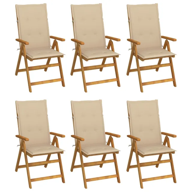 Chaises pliables de jardin lot de 6 avec coussins Bois d'acacia