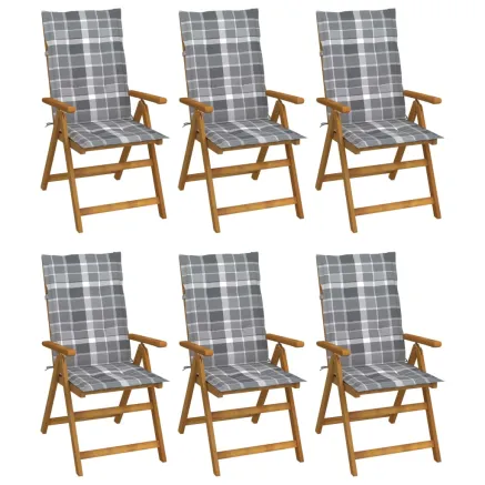 Chaises pliables de jardin lot de 6 avec coussins Bois d'acacia