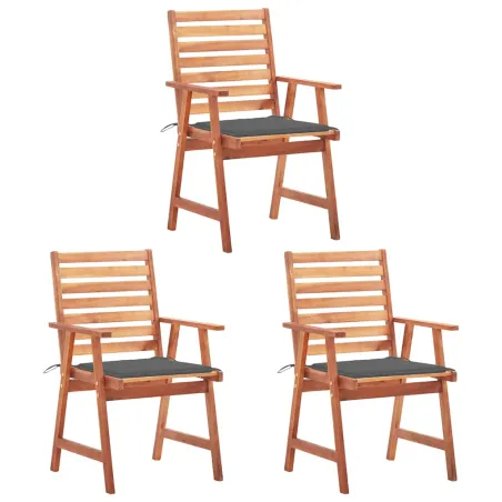 Chaises à manger d'extérieur lot de 3 et coussins Acacia massif