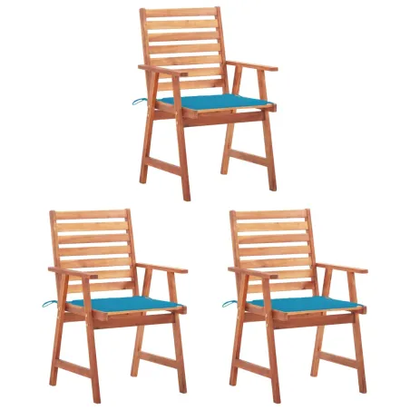 Chaises à manger d'extérieur lot de 3 et coussins Acacia massif