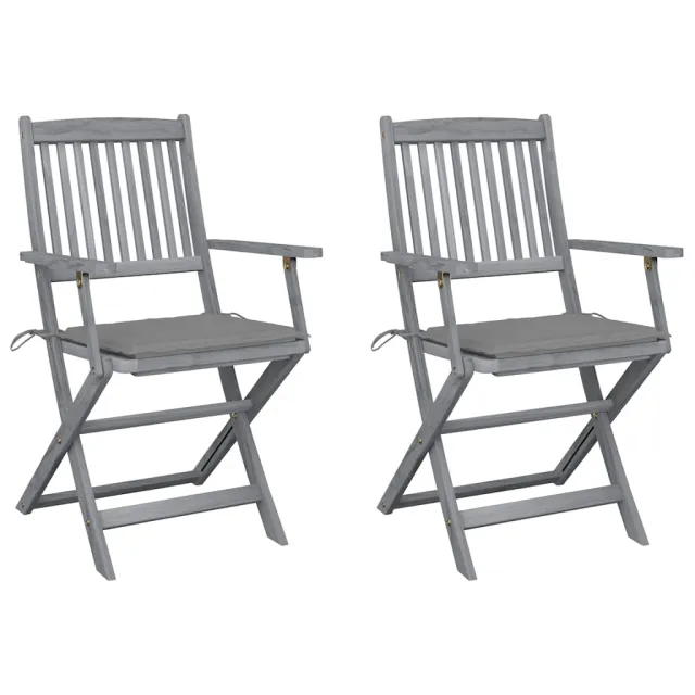 Chaises pliables d'extérieur lot de 2 et coussins Bois d'acacia
