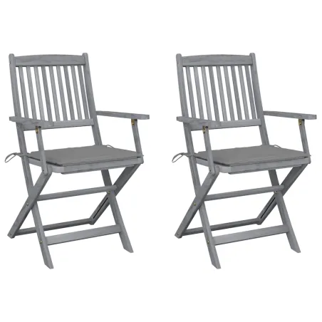 Chaises pliables d'extérieur lot de 2 et coussins Bois d'acacia