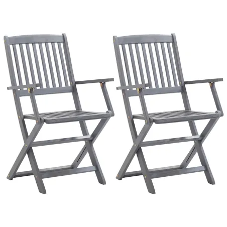 Chaises pliables d'extérieur lot de 2 et coussins Bois d'acacia