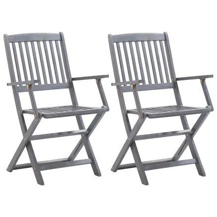 Chaises pliables d'extérieur lot de 2 et coussins Bois d'acacia 2