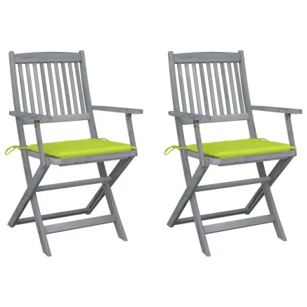 Chaises pliables d'extérieur lot de 2 et coussins Bois d'acacia