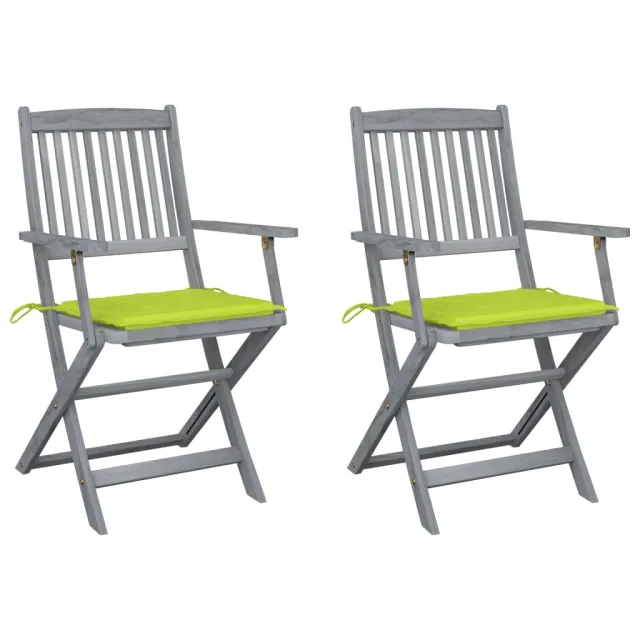 Chaises pliables d'extérieur lot de 2 et coussins Bois d'acacia