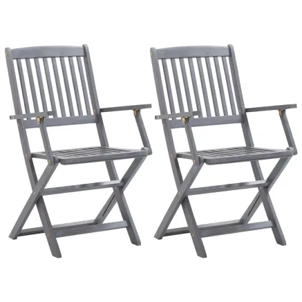 Chaises pliables d'extérieur lot de 2 et coussins Bois d'acacia 2