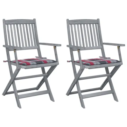 Chaises pliables d'extérieur lot de 2 et coussins Bois d'acacia