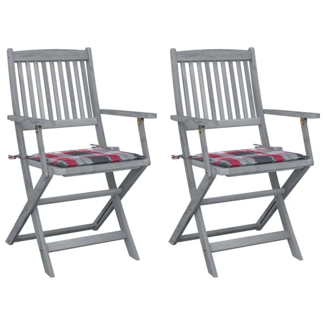 Chaises pliables d'extérieur lot de 2 et coussins Bois d'acacia