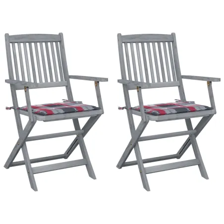 Chaises pliables d'extérieur lot de 2 et coussins Bois d'acacia