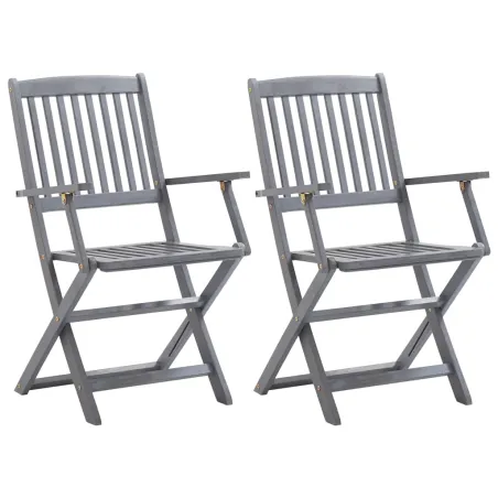 Chaises pliables d'extérieur lot de 2 et coussins Bois d'acacia