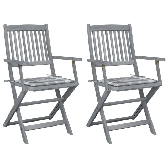 Chaises pliables d'extérieur lot de 2 et coussins Bois d'acacia