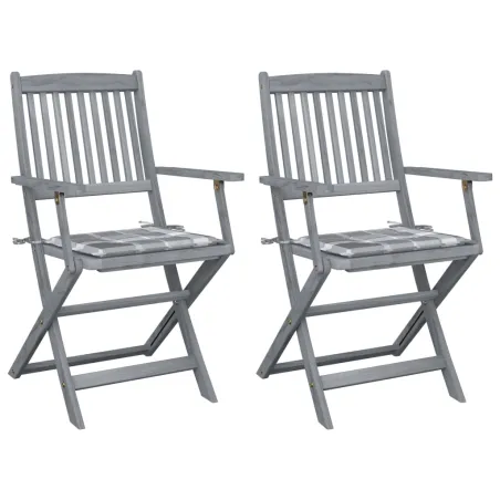 Chaises pliables d'extérieur lot de 2 et coussins Bois d'acacia