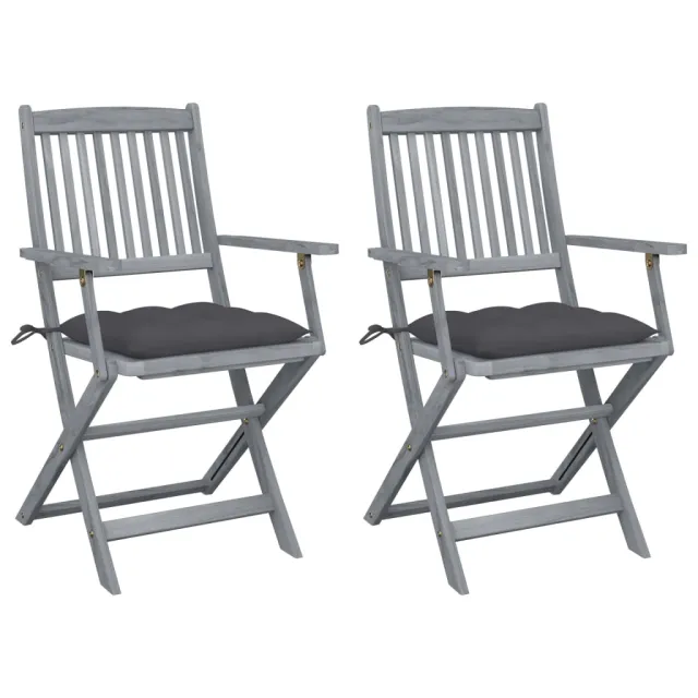 Chaises pliables d'extérieur lot de 2 et coussins Bois d'acacia