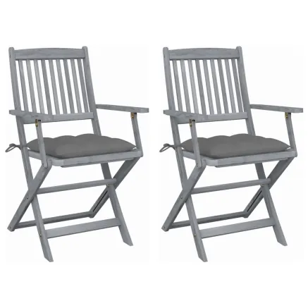 Chaises pliables d'extérieur lot de 2 et coussins Bois d'acacia