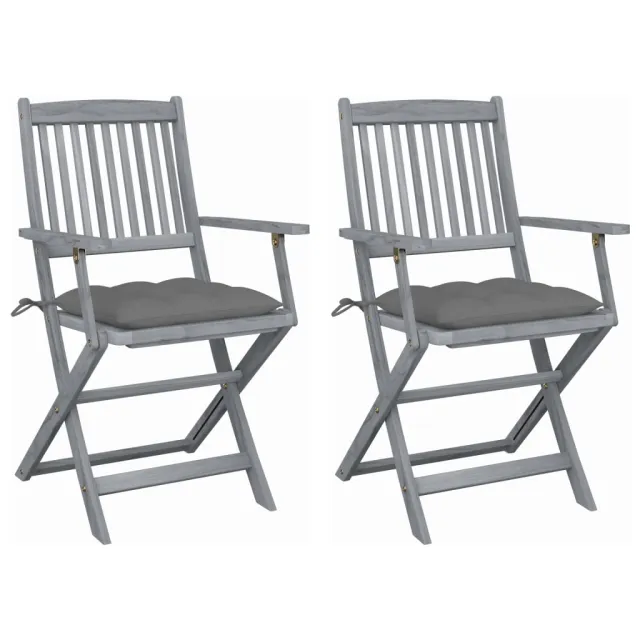 Chaises pliables d'extérieur lot de 2 et coussins Bois d'acacia