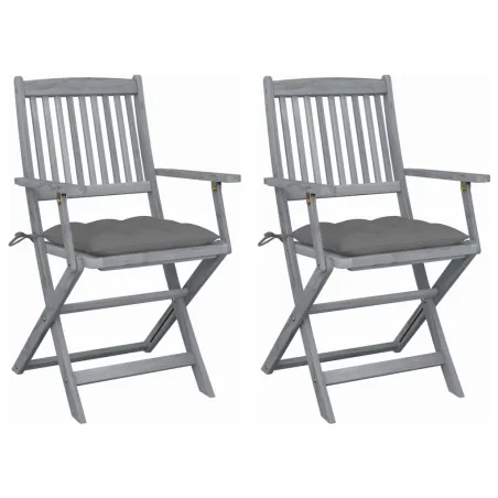 Chaises pliables d'extérieur lot de 2 et coussins Bois d'acacia