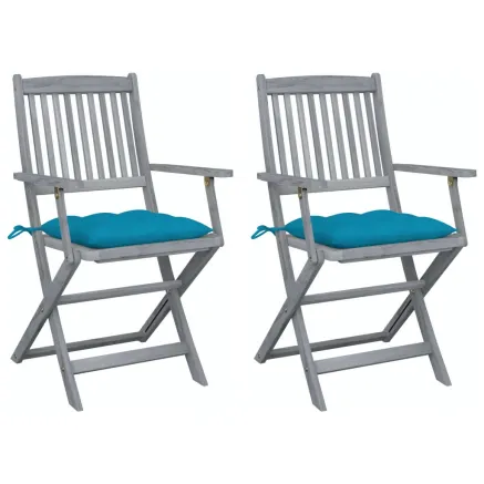 Chaises pliables d'extérieur lot de 2 et coussins Bois d'acacia