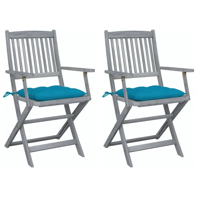 Chaises pliables d'extérieur lot de 2 et coussins Bois d'acacia