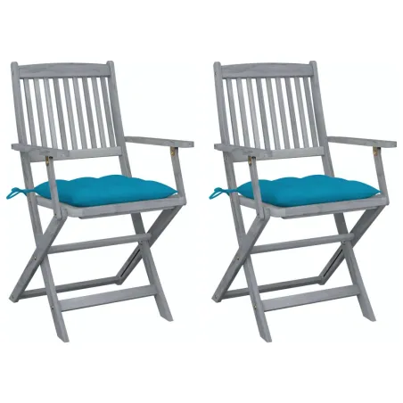 Chaises pliables d'extérieur lot de 2 et coussins Bois d'acacia