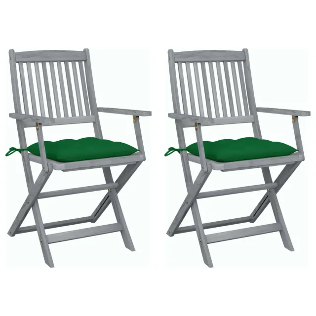 Chaises pliables d'extérieur lot de 2 et coussins Bois d'acacia