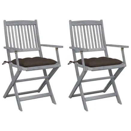 Chaises pliables d'extérieur lot de 2 et coussins Bois d'acacia