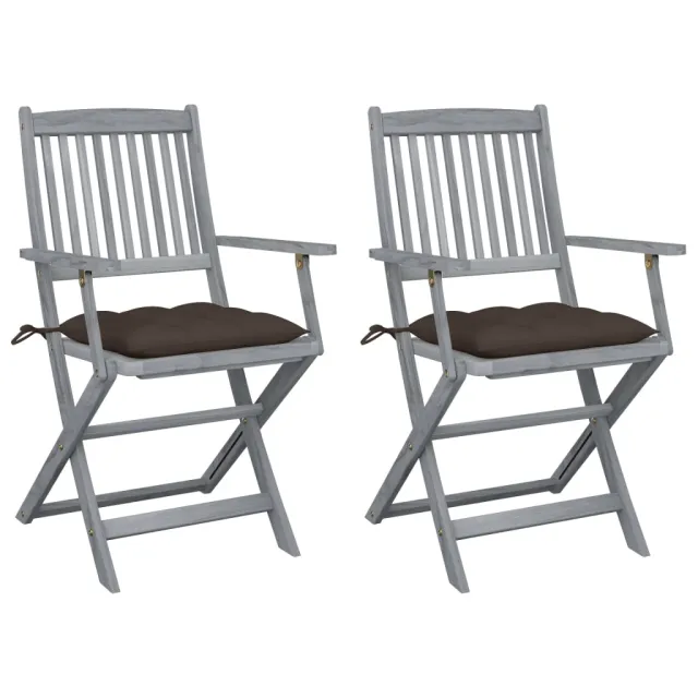 Chaises pliables d'extérieur lot de 2 et coussins Bois d'acacia