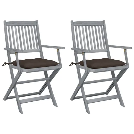 Chaises pliables d'extérieur lot de 2 et coussins Bois d'acacia