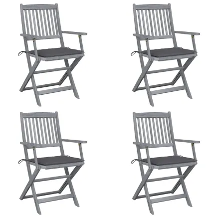 Chaises pliables d'extérieur lot de 4 et coussins Bois d'acacia