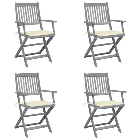 Chaises pliables d'extérieur lot de 4 et coussins Bois d'acacia