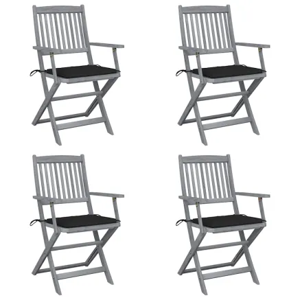 Chaises pliables d'extérieur lot de 4 et coussins Bois d'acacia