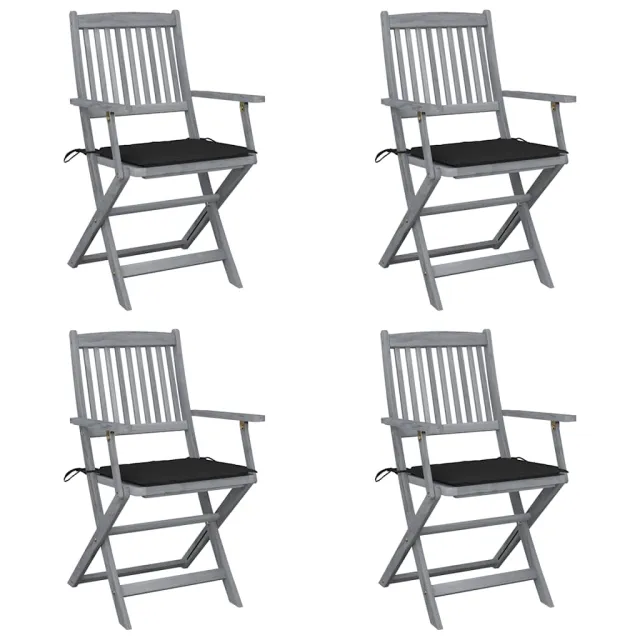Chaises pliables d'extérieur lot de 4 et coussins Bois d'acacia