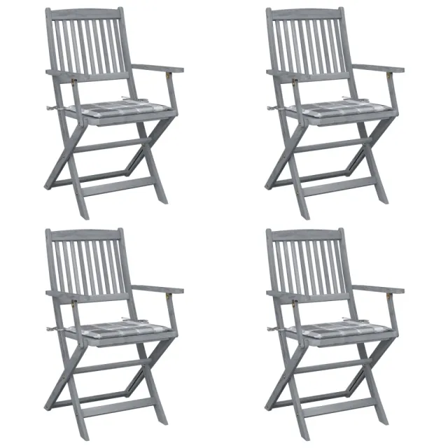Chaises pliables d'extérieur lot de 4 et coussins Bois d'acacia