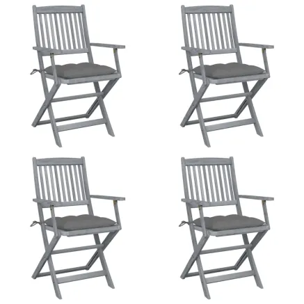 Chaises pliables d'extérieur lot de 4 et coussins Bois d'acacia