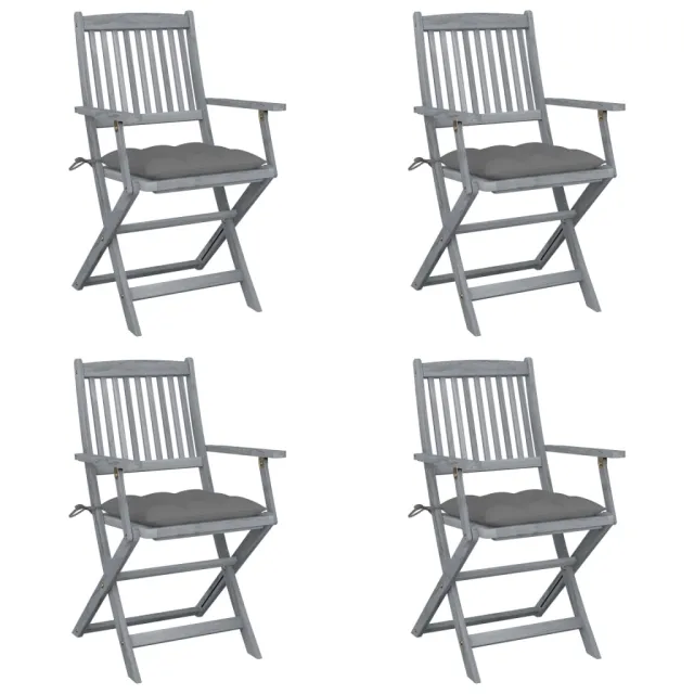 Chaises pliables d'extérieur lot de 4 et coussins Bois d'acacia