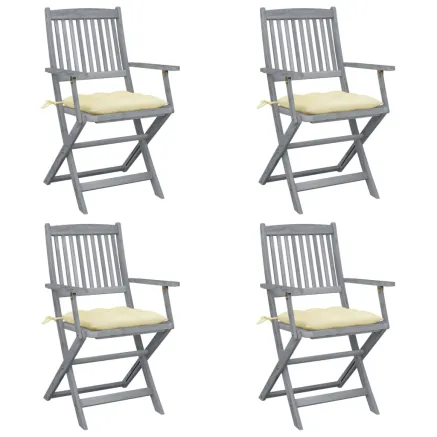 Chaises pliables d'extérieur lot de 4 et coussins Bois d'acacia